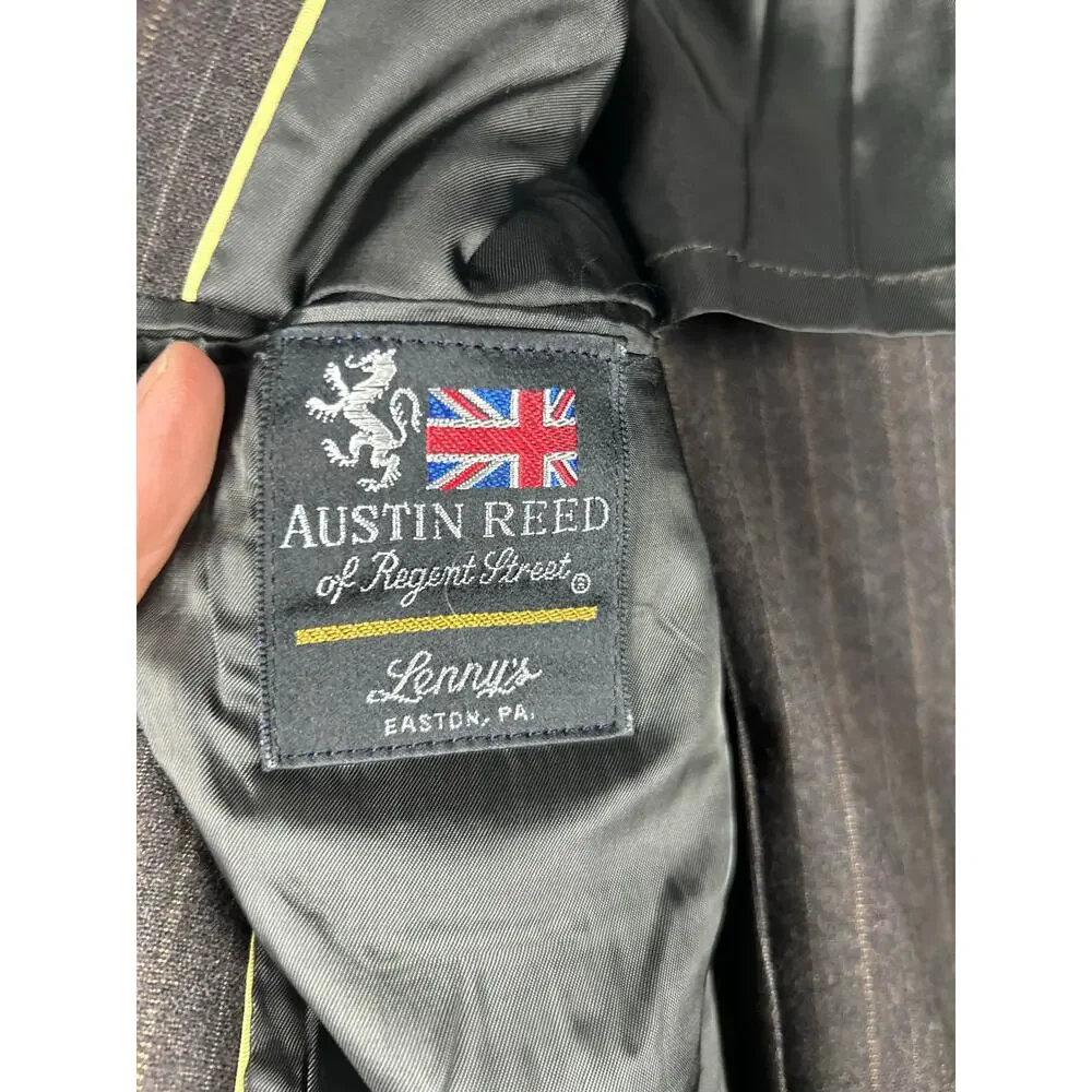 VTG Austin Reed PURE VIRGIN WOOL 40 R Mens brown Blazer Sport Coat pencil stripe